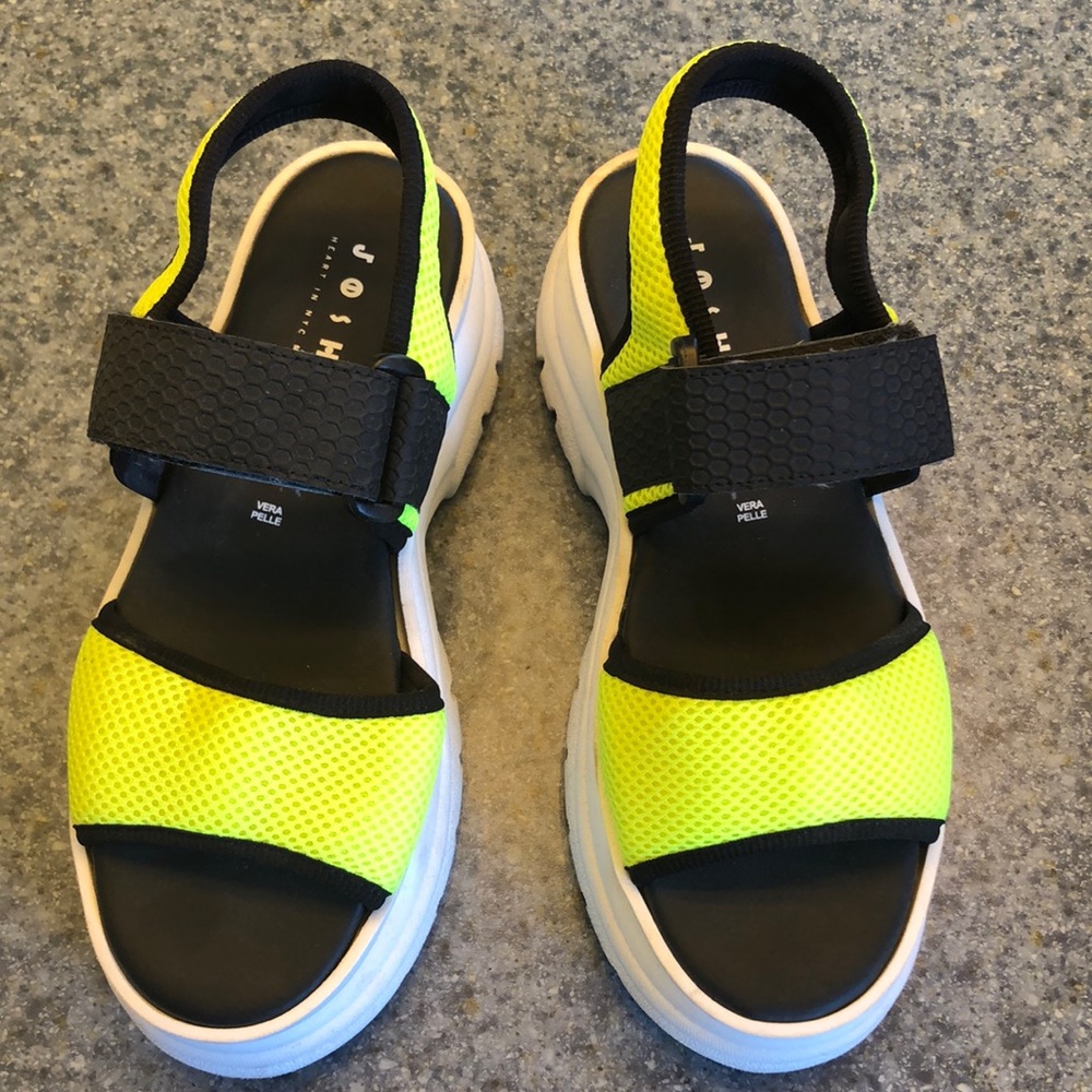 JOSHUA SANDERS Neon Chunky Platform Leather Velcro Sandals Made in Italy